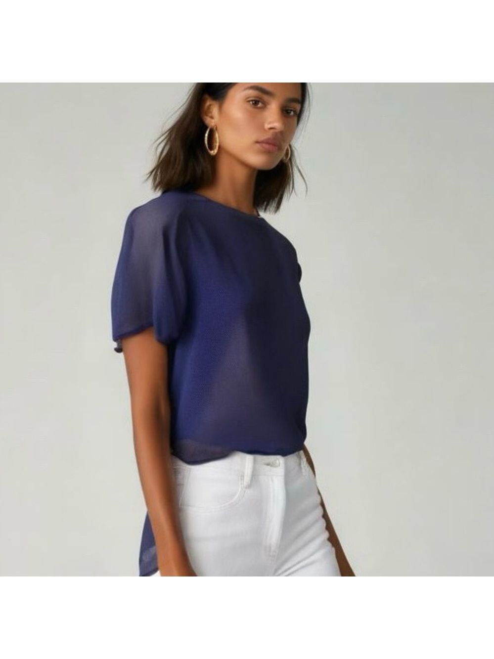 NWT 80s GLORIA SACHS SHEER PURPLE & WHITE MICRO POLKA DOT OVERSIZED BLOUSE SZ 8